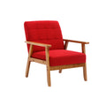 Leisure Chair With Solid Wood Armrest And Feet, Mid Century Modern Accent Chair, For Living Room Bedroom Studio Chair Red Linen