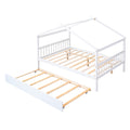 Full Size Wooden House Bed With Twin Size Trundle, White White Solid Wood