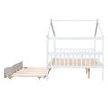Full Size Wooden House Bed With Twin Size Trundle, White White Solid Wood