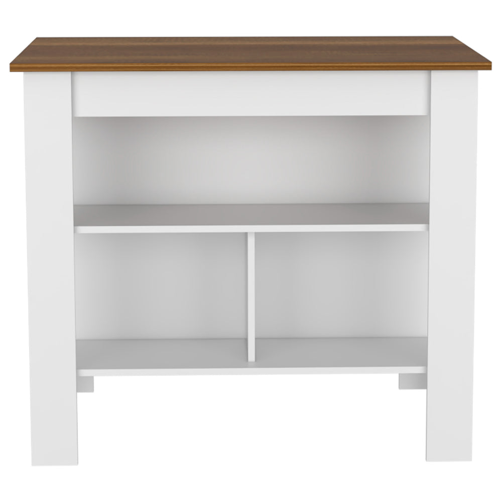 Sierra 7 Shelf 4 Door 2 Piece Kitchen Set, Upper Wall Cabinet And Kitchen Island White And Walnut White Mdf
