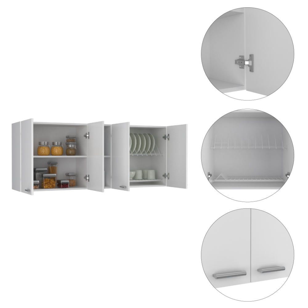 Sierra 7 Shelf 4 Door 2 Piece Kitchen Set, Upper Wall Cabinet And Kitchen Island White And Walnut White Mdf