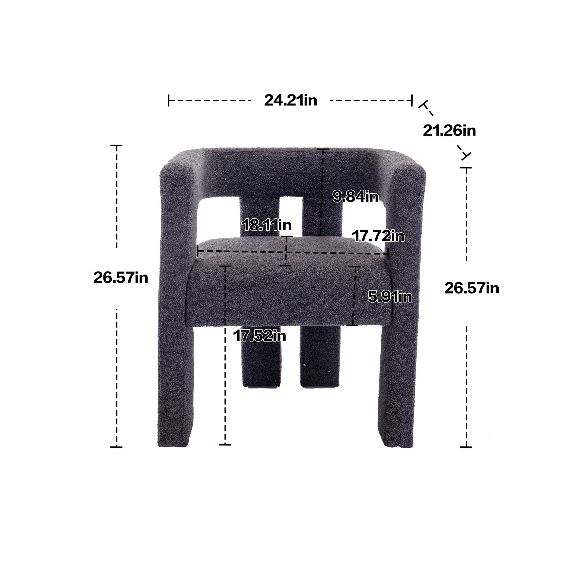 Coolmore Contemporary Designed Fabric Upholstered Accent Dining Chair Barrel Side Chairs Kitchen Armchair For Living Room 2Pc Set Carbon Black Boucle