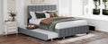 Queen Size Velvet Upholstered Platform Bed With 2 Drawers And 1 Twin Xl Trundle Gray Gray Upholstered