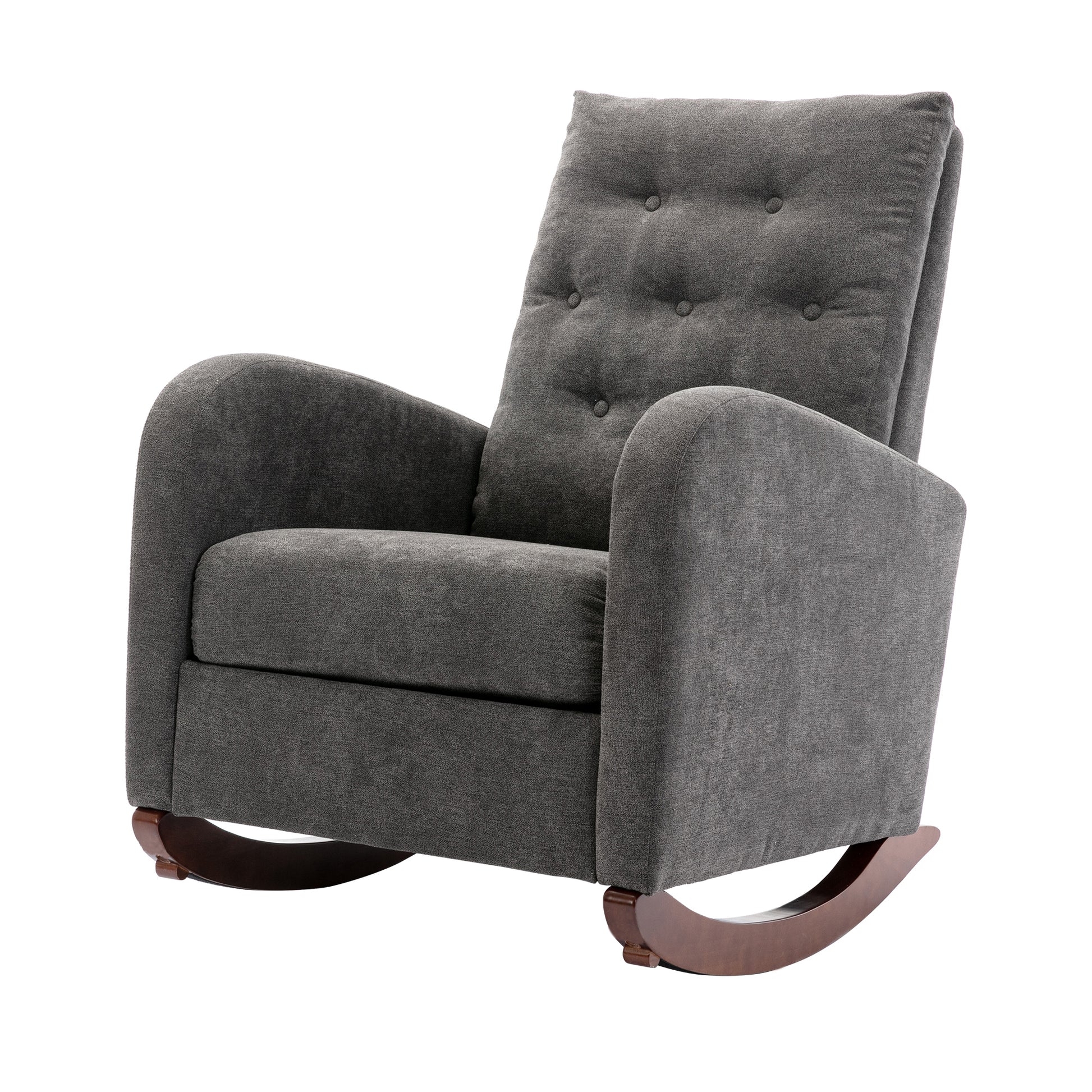 High Back Rocking Chair Nursery Chair .Comfortable Rocker Fabric Padded Seat .Modern High Back Armchair Dark Gray Polyester