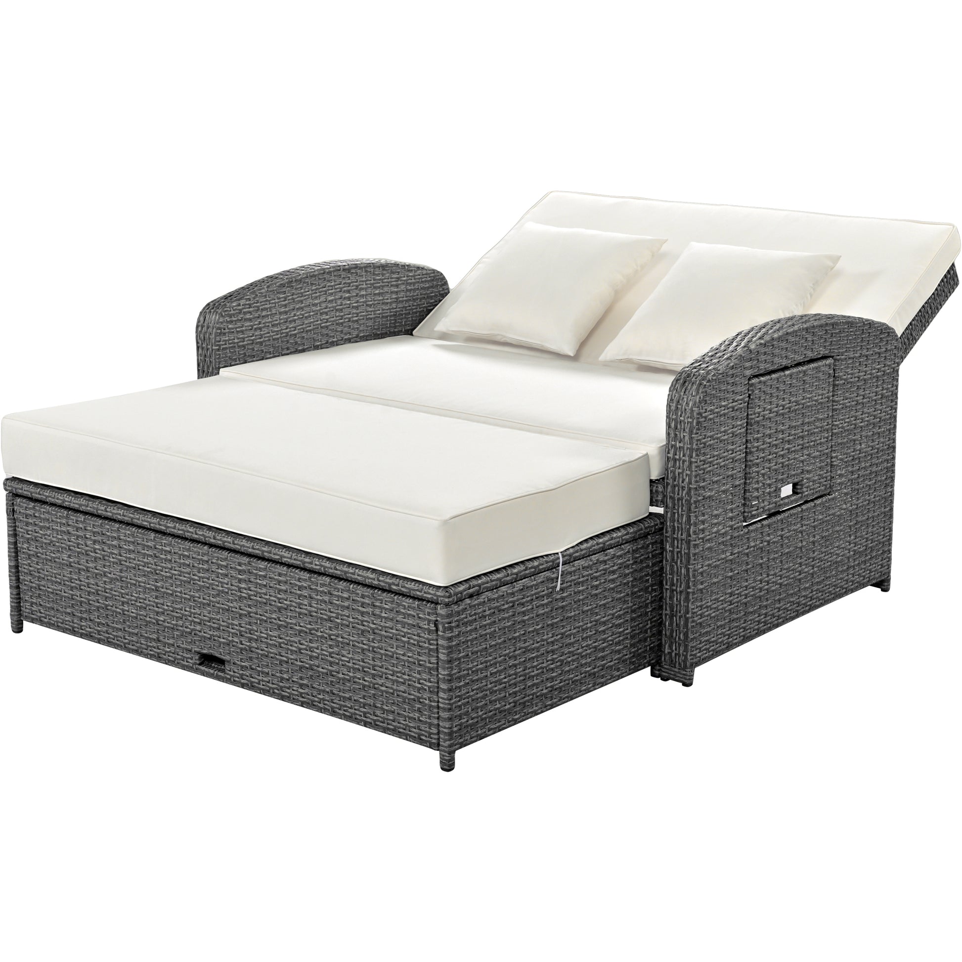 Pe Wicker Rattan Double Chaise Lounge, 2 Person Reclining Daybed With Adjustable Back And Cushions, Free Furniture Protection Cover, White Yes Complete Patio Set White Water Resistant Frame Water Resistant Cushion Garden & Outdoor Casual Sofa Seating