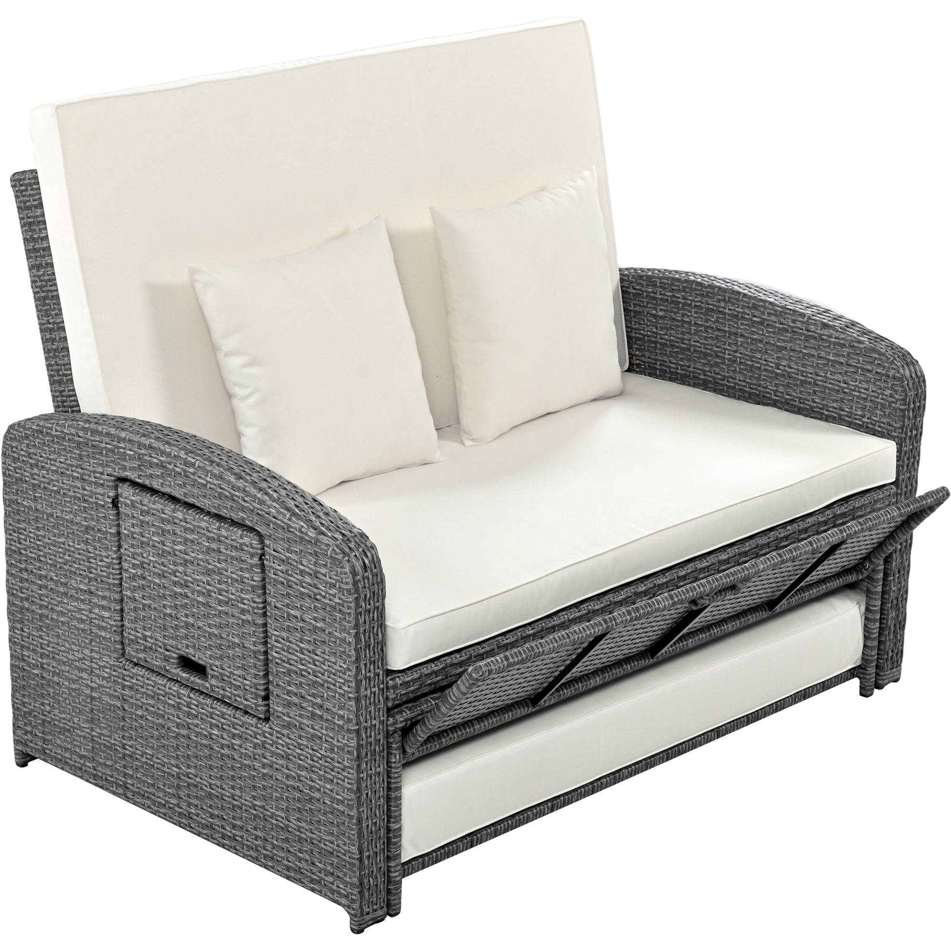 Pe Wicker Rattan Double Chaise Lounge, 2 Person Reclining Daybed With Adjustable Back And Cushions, Free Furniture Protection Cover, White Yes Complete Patio Set White Water Resistant Frame Water Resistant Cushion Garden & Outdoor Casual Sofa Seating
