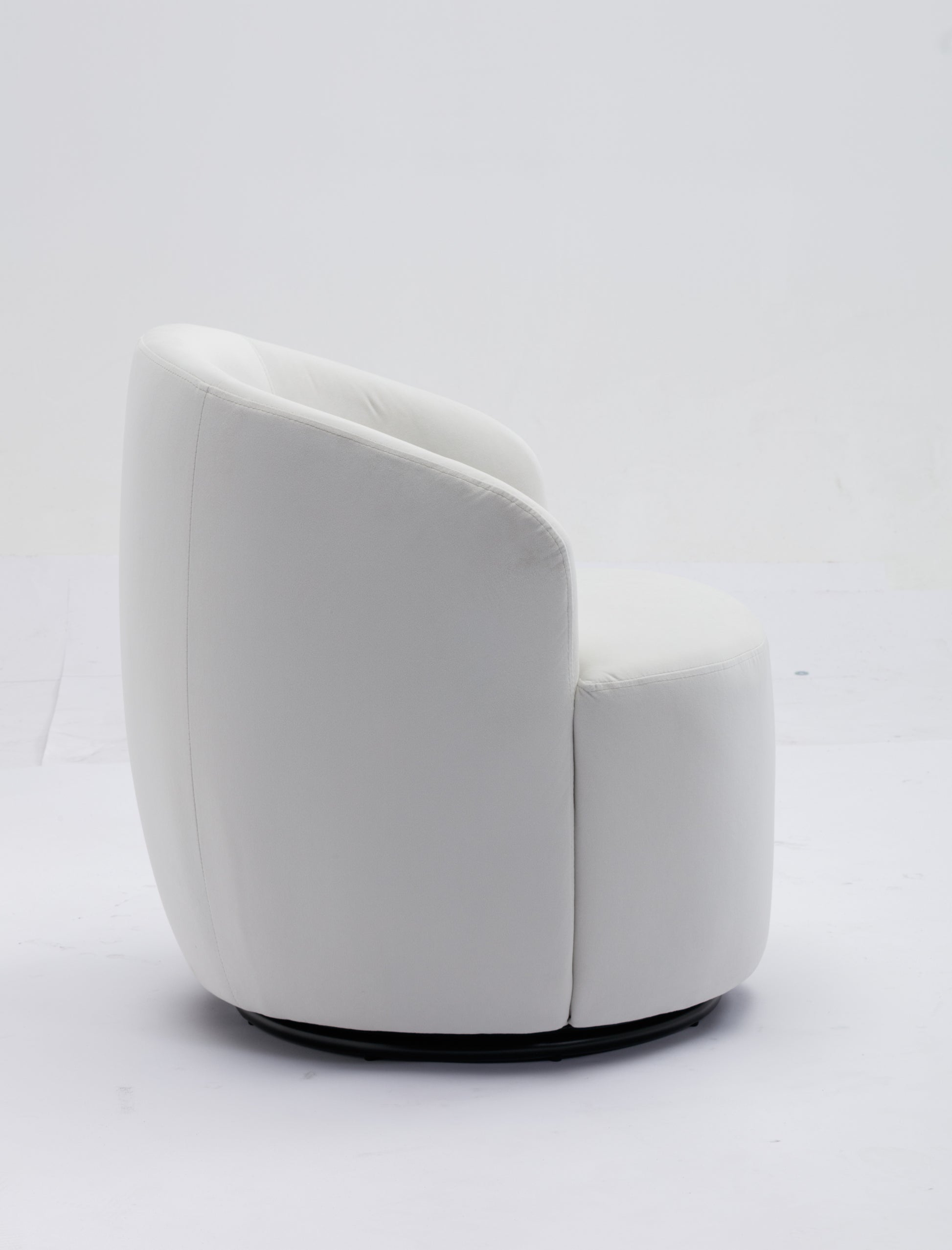 Velvet Fabric Swivel Accent Armchair Barrel Chair With Black Powder Coating Metal Ring,White White Foam Velvet