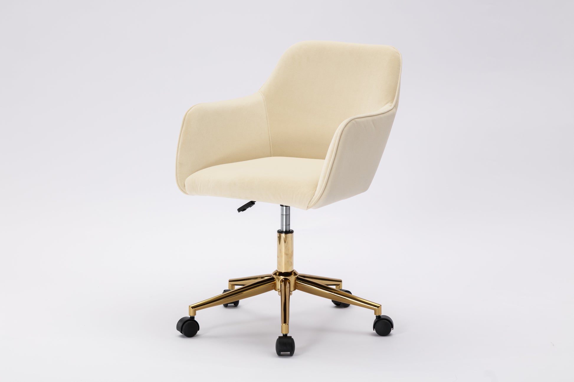 Modern Velvet Fabric Material Adjustable Height 360 Revolving Home Office Chair With Gold Metal Legs And Universal Wheels For Indoor,Beige Beige Foam Velvet