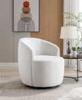 Velvet Fabric Swivel Accent Armchair Barrel Chair With Black Powder Coating Metal Ring,White White Foam Velvet