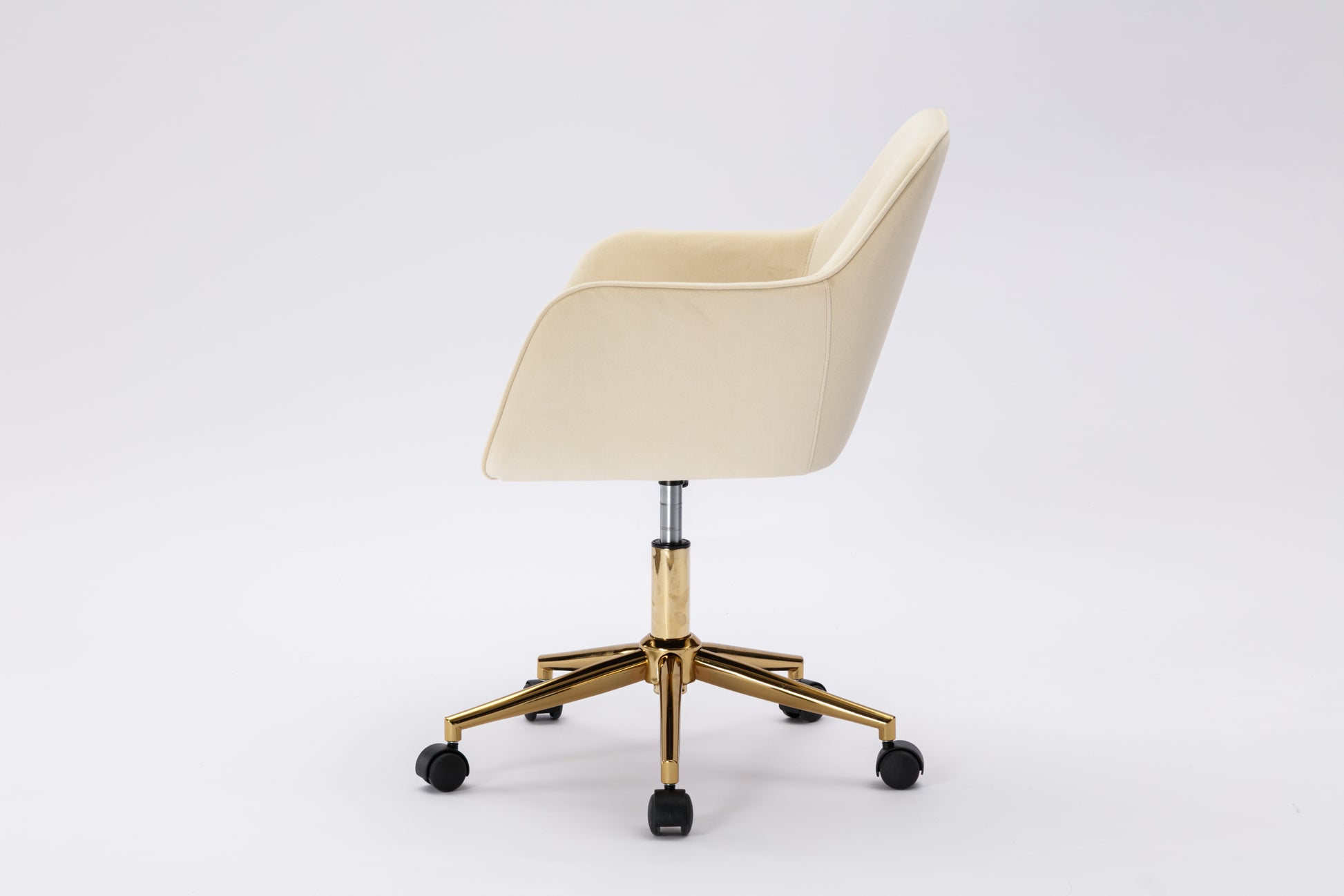 Modern Velvet Fabric Material Adjustable Height 360 Revolving Home Office Chair With Gold Metal Legs And Universal Wheels For Indoor,Beige Beige Foam Velvet
