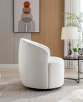 Velvet Fabric Swivel Accent Armchair Barrel Chair With Black Powder Coating Metal Ring,White White Foam Velvet