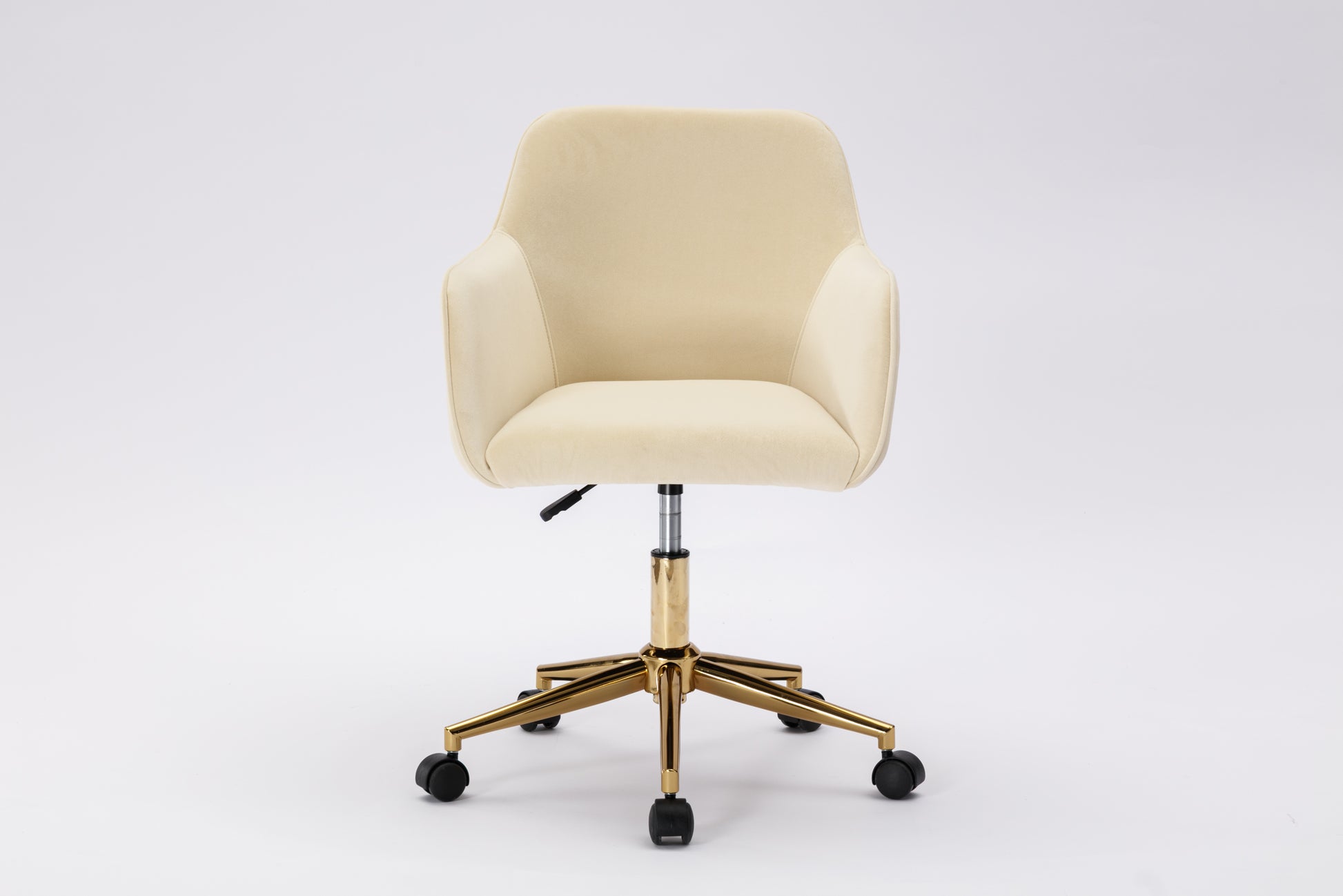 Modern Velvet Fabric Material Adjustable Height 360 Revolving Home Office Chair With Gold Metal Legs And Universal Wheels For Indoor,Beige Beige Foam Velvet