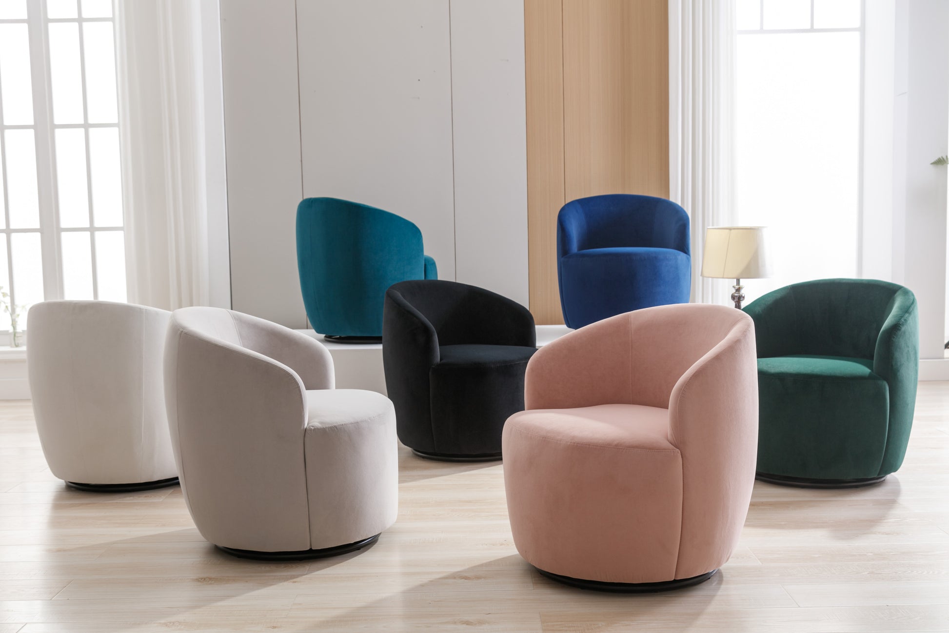 Velvet Fabric Swivel Accent Armchair Barrel Chair With Black Powder Coating Metal Ring,Black Black Foam Velvet