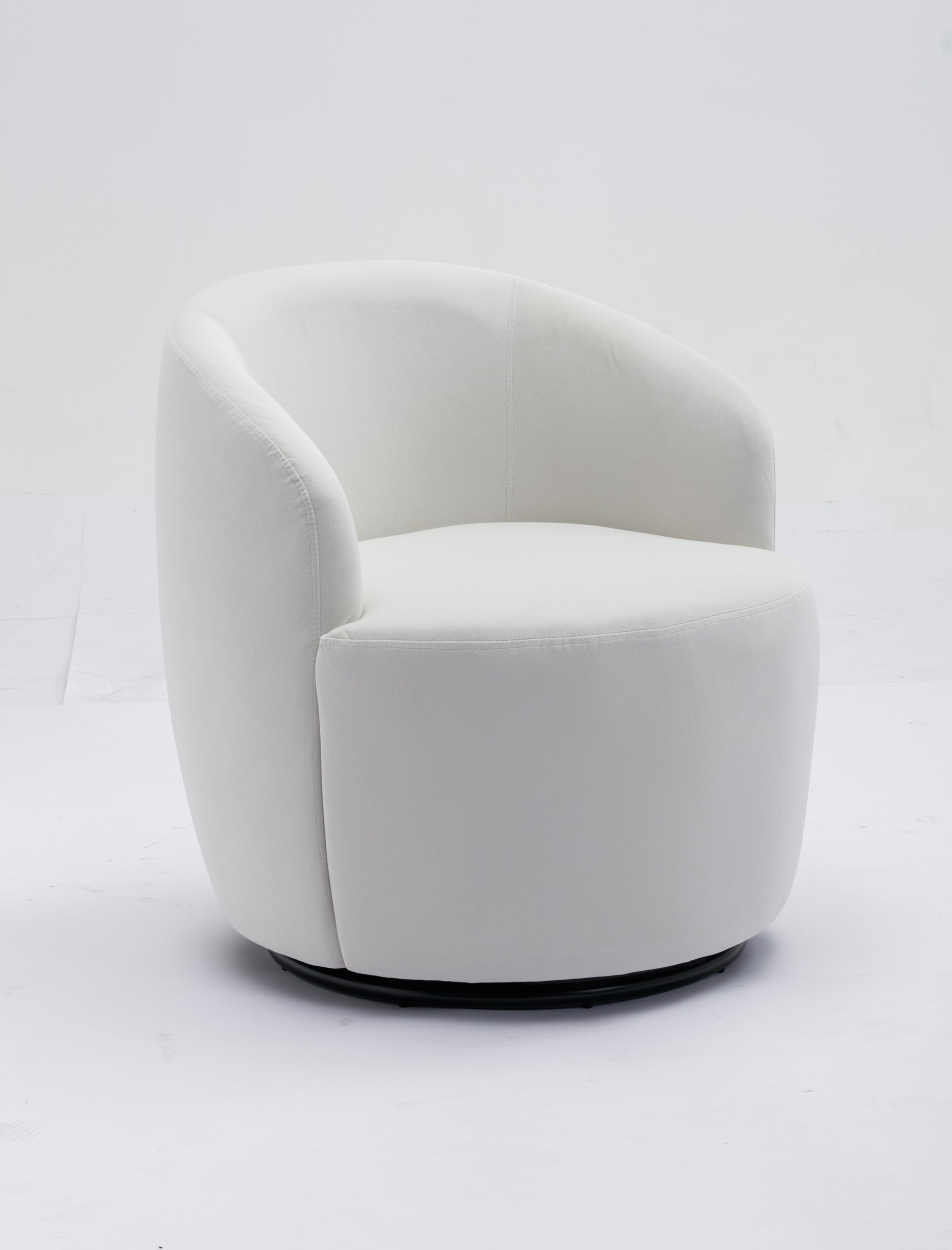 Velvet Fabric Swivel Accent Armchair Barrel Chair With Black Powder Coating Metal Ring,White White Foam Velvet