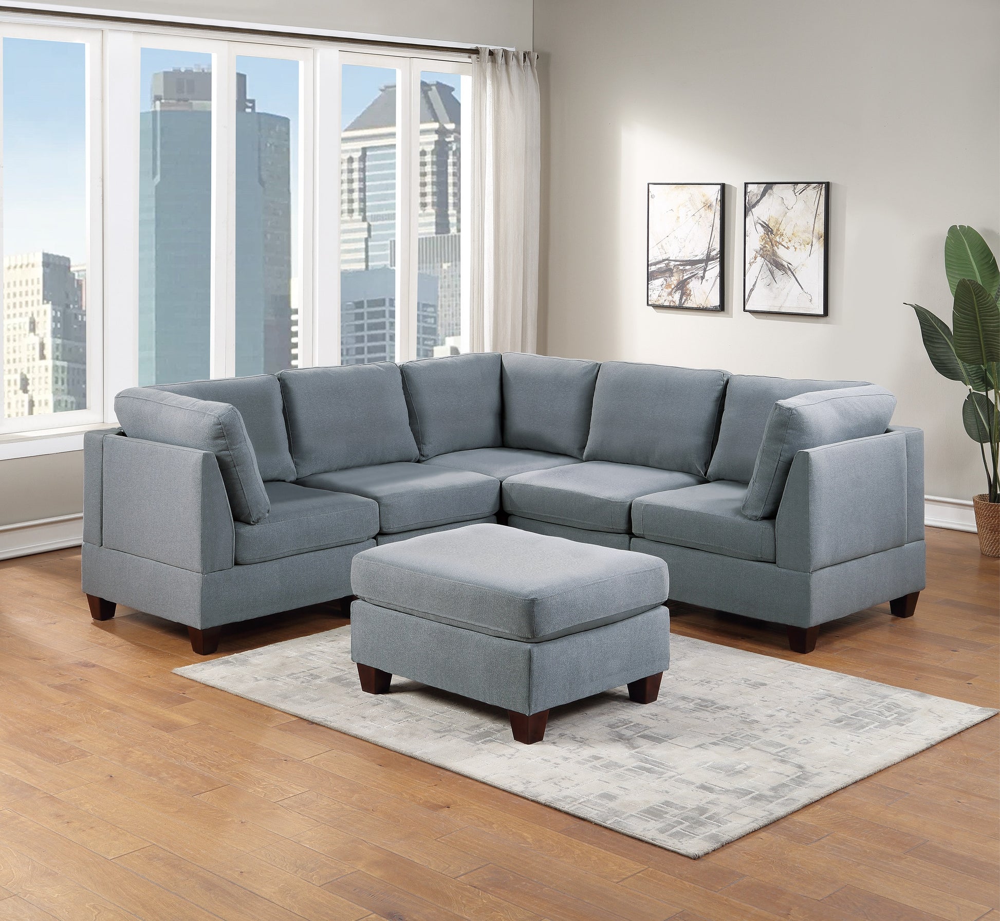 Living Room Furniture Armless Chair Grey Linen Like Fabric 1Pc Cushion Armless Chair Wooden Legs Grey Primary Living Space Contemporary,Modern,Transitional Fabric