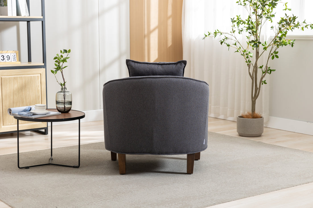 Coolmore Accent Chair With Ottoman, Mid Century Modern Barrel Chair Upholstered Club Tub Round Arms Chair For Living Room Dark Gray Linen