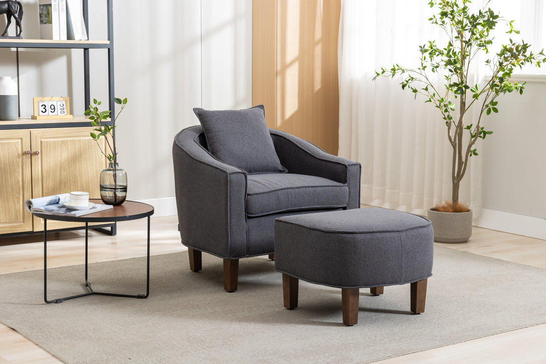 Coolmore Accent Chair With Ottoman, Mid Century Modern Barrel Chair Upholstered Club Tub Round Arms Chair For Living Room Dark Gray Linen