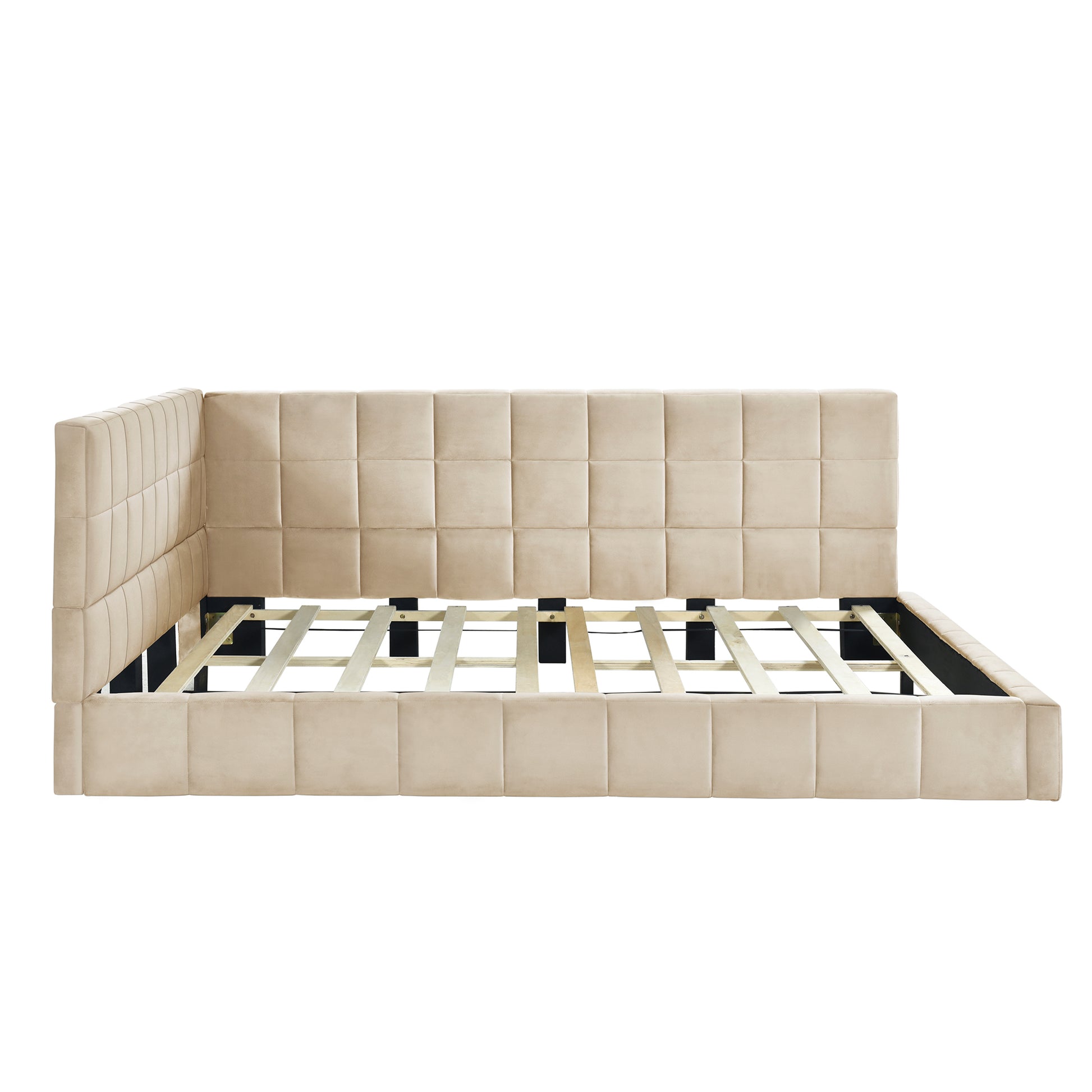 Full Size Upholstered Daybed Sofa Bed Frame Beige, Velvet Beige Upholstered