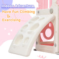 Toddler Slide And Swing Set 5 In 1, Kids Playground Climber Slide Playset With Basketball Hoop Freestanding Combination For Babies Indoor & Outdoor Pink Hdpe