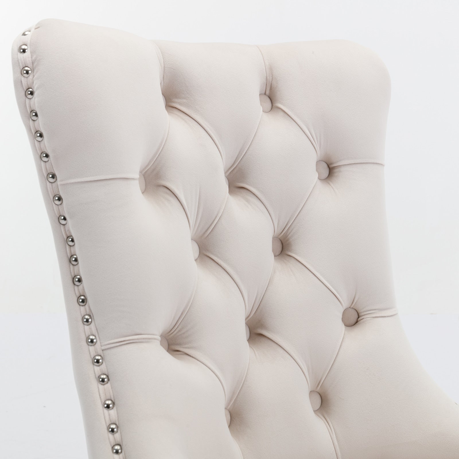Nikki Collection Modern, High End Tufted Solid Wood Contemporary Velvet Upholstered Dining Chair With Chrome Stainless Steel Plating Legs,Nailhead Trim,Set Of 2 Beige And Chrome, Sw1701Bg Beige Foam Velvet