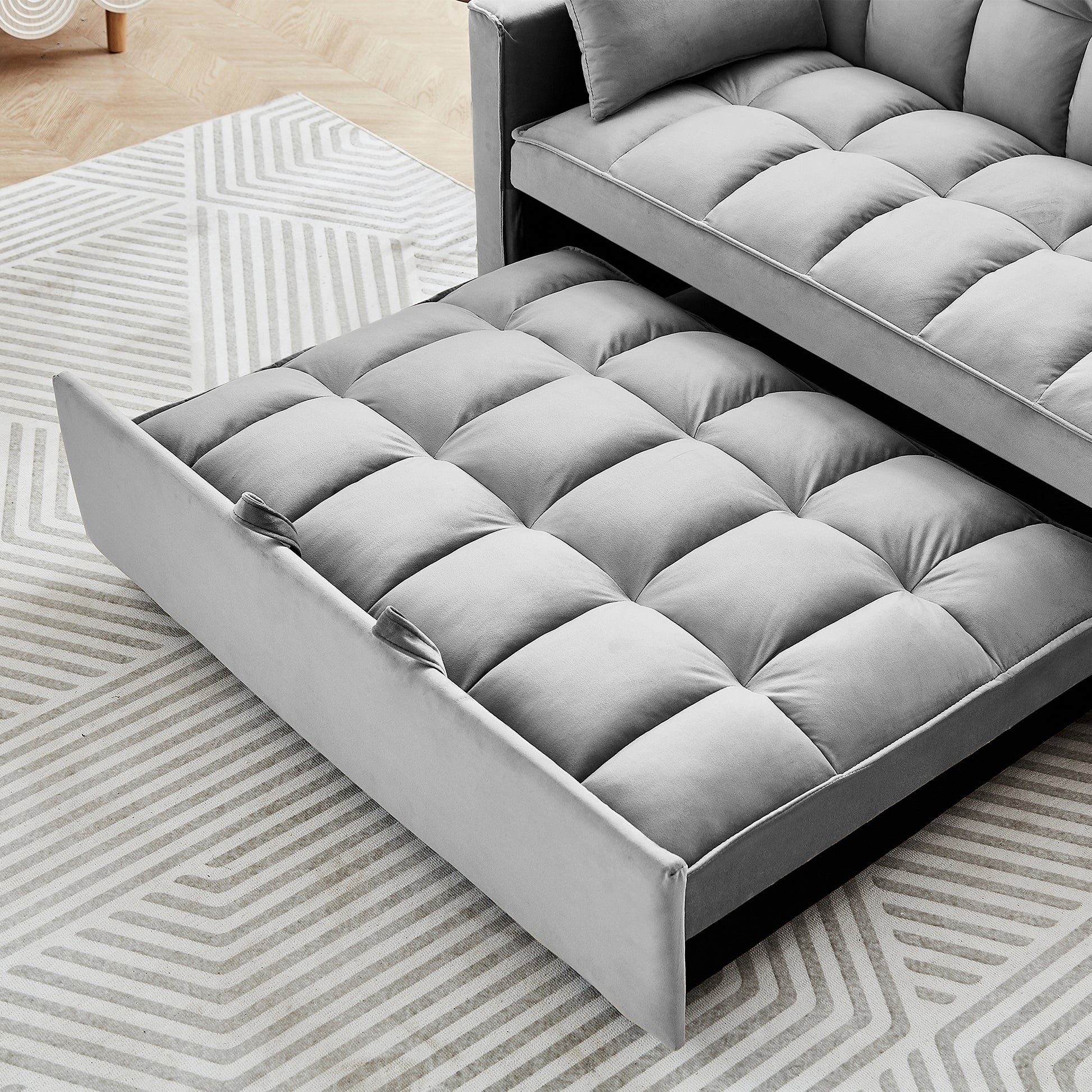 Sleeper Sofa Couch W Pull Out Bed, 55" Modern Velvet Convertible Sleeper Sofa Bed, Small Beautiful Seat Sofa Bed W Pillows & Side Pockets For Small Space, Living Room, Apartment,Gray Gray Velvet