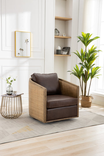 Coolmore Swivel Barrel Chair, Comfy Round Accent Sofa Chair For Living Room, 360 Degree Swivel Barrel Club Chair, Leisure Arm Chair For Nursery, Hotel, Bedroom, Office, Lounge Brown Boucle Brown Foam Leather