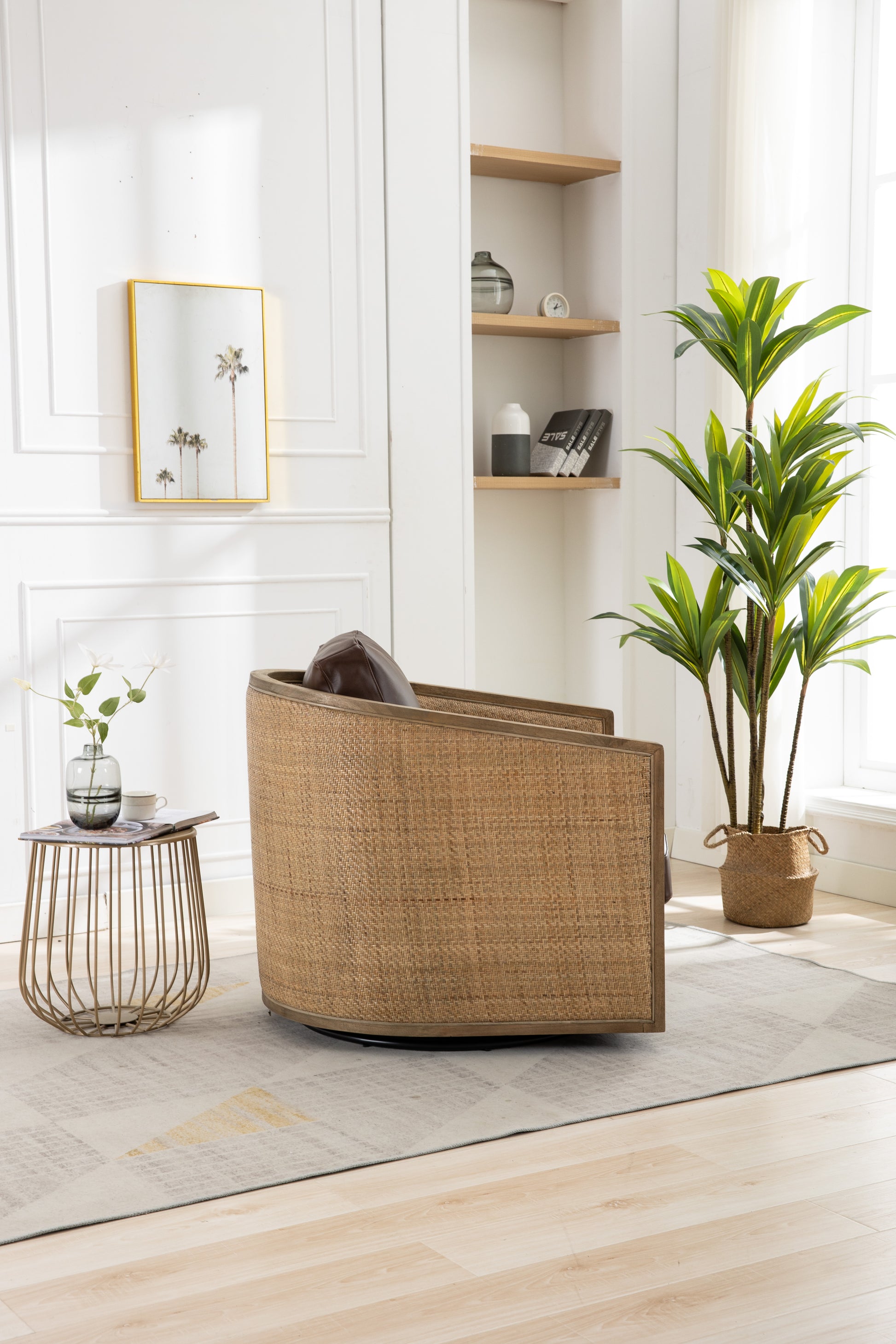 Coolmore Swivel Barrel Chair, Comfy Round Accent Sofa Chair For Living Room, 360 Degree Swivel Barrel Club Chair, Leisure Arm Chair For Nursery, Hotel, Bedroom, Office, Lounge Brown Boucle Brown Foam Leather