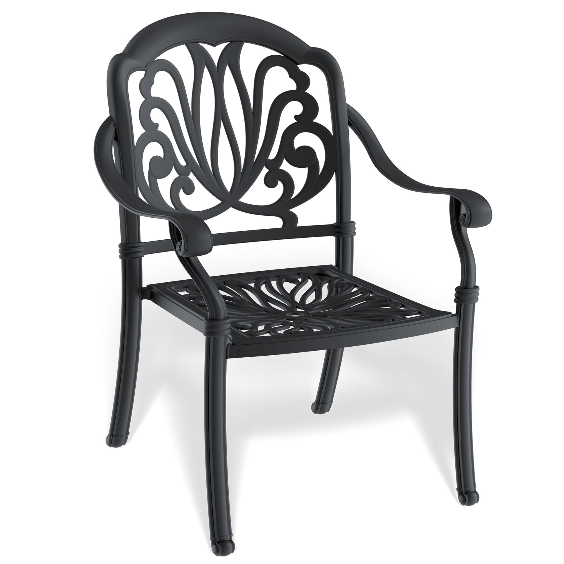 Cushions In Random Colors 7 Piece Set Of Cast Aluminum Patio Furniture With Cushions Yes Dining Set Black Seats 6 Rust Resistant Frame Water Resistant Cushion Garden & Outdoor Complete Patio Sets