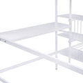 Full Over Twin Metal Bunk Bed With Built In Desk, Shelves And Ladder, White Full White Metal & Wood