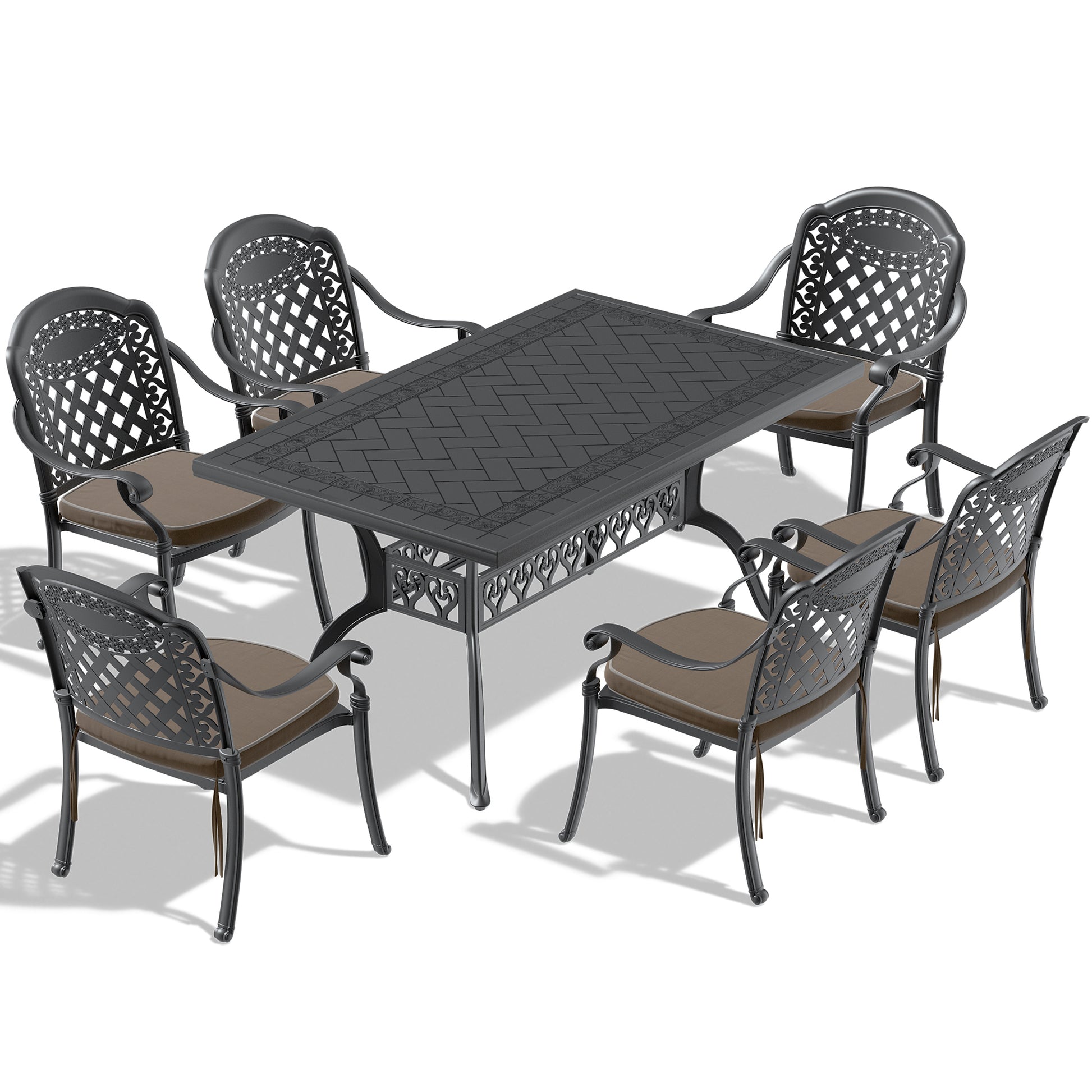 Cushions In Random Colors 7 Piece Set Of Cast Aluminum Patio Furniture With Cushions Black Aluminium