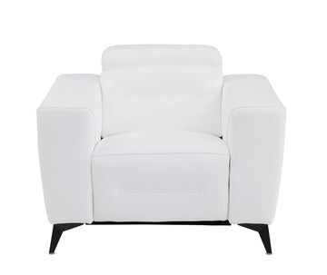 Top Grain Italian Leather Chair With Power Recliner White Foam Leather