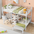 Full Over Twin Metal Bunk Bed With Built In Desk, Shelves And Ladder, White Full White Metal & Wood
