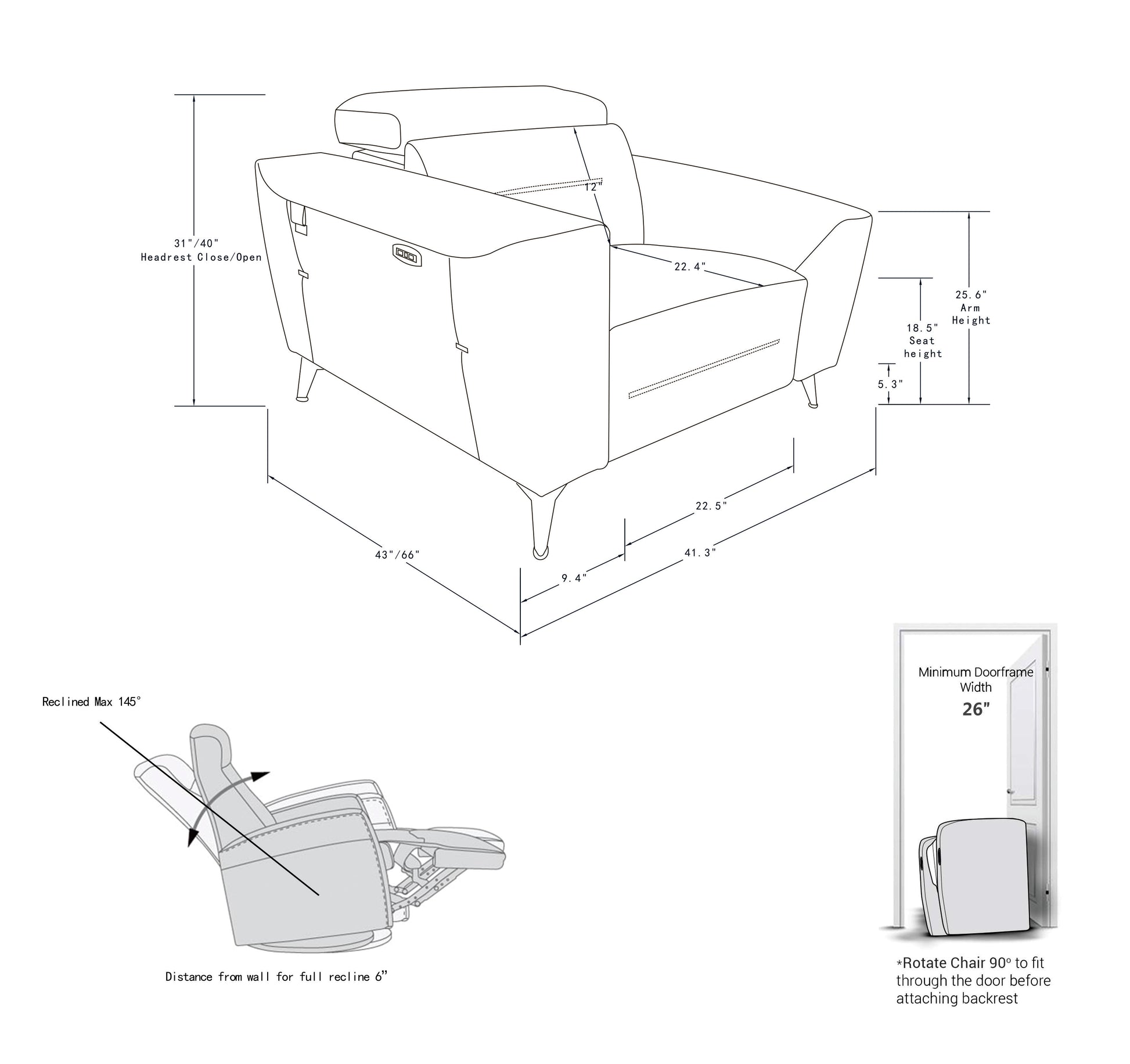 Top Grain Italian Leather Chair With Power Recliner White Foam Leather
