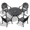 Cushions In Random Colors 5 Piece Set Of Cast Aluminum Patio Furniture With Cushions Yes Dining Set Black Seats 4 Rust Resistant Frame Water Resistant Cushion Garden & Outdoor Complete Patio Sets Aluminium
