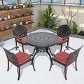 Cushions In Random Colors 5 Piece Set Of Cast Aluminum Patio Furniture With Cushions Yes Dining Set Black Seats 4 Rust Resistant Frame Water Resistant Cushion Garden & Outdoor Complete Patio Sets Aluminium