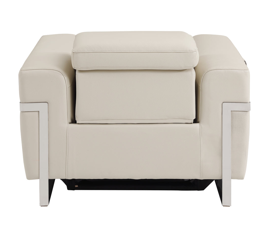 Top Grain Italian Leather Chair With Power Recliner Beige Foam Leather