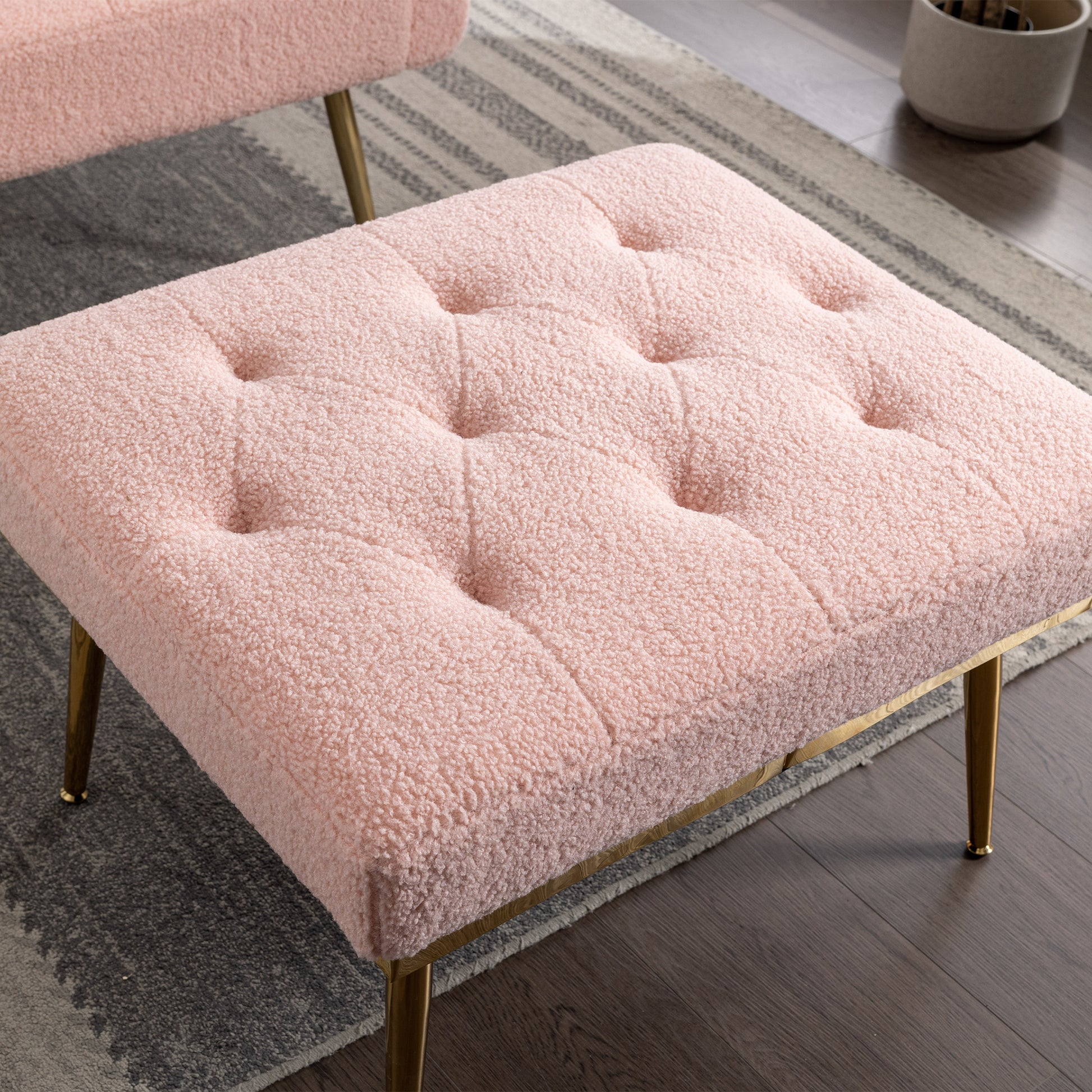 36.61'' Wide Modern Accent Chair With 3 Positions Adjustable Backrest, Tufted Chaise Lounge Chair, Single Recliner Armchair With Ottoman And Gold Legs For Living Room, Bedroom Pink Pink Foam Sherpa