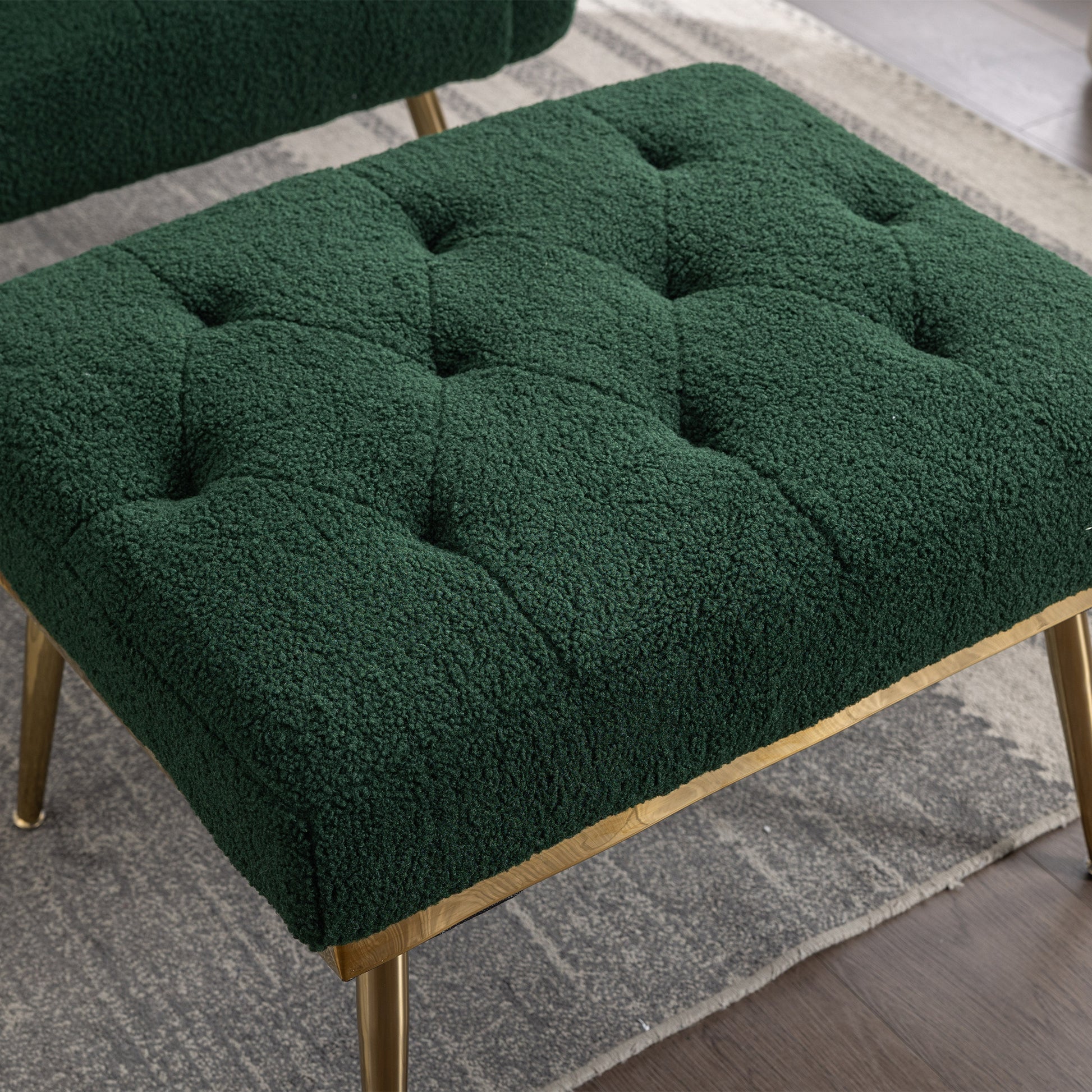 36.61'' Wide Modern Accent Chair With 3 Positions Adjustable Backrest, Tufted Chaise Lounge Chair, Single Recliner Armchair With Ottoman And Gold Legs For Living Room, Bedroom Green Green Foam Sherpa