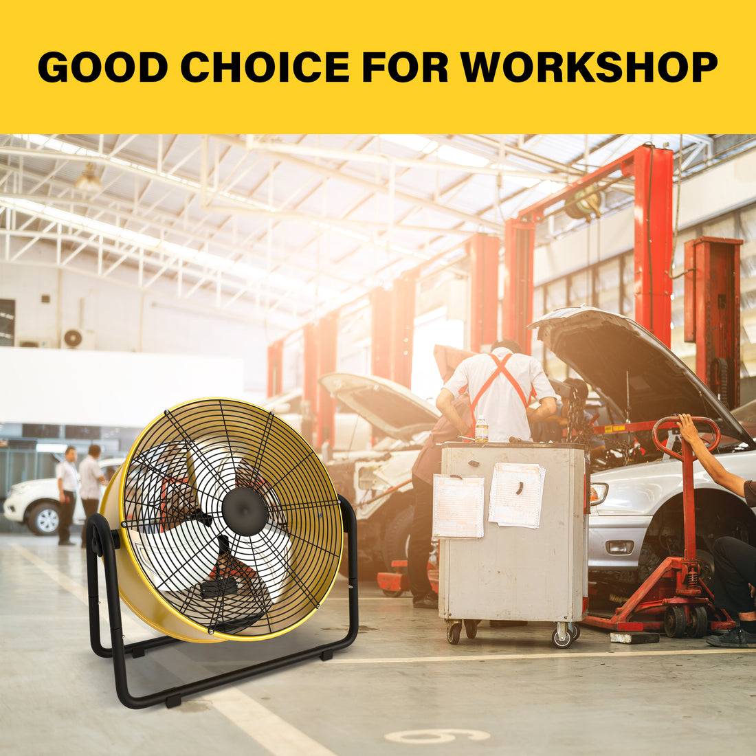 Simple Deluxe 20 Inch Heavy Duty Metal Industrial Drum Fan, 3 Speed Floor Fan For Warehouse, Workshop, Factory And Basement High Velocity, Yellow Yellow Metal