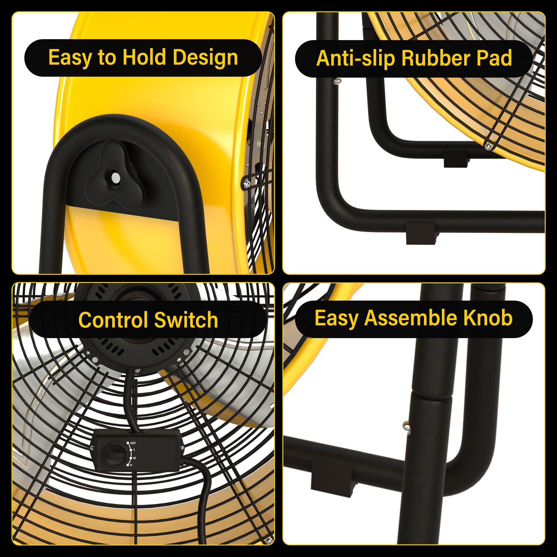 Simple Deluxe 20 Inch Heavy Duty Metal Industrial Drum Fan, 3 Speed Floor Fan For Warehouse, Workshop, Factory And Basement High Velocity, Yellow Yellow Metal