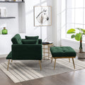 36.61'' Wide Modern Accent Chair With 3 Positions Adjustable Backrest, Tufted Chaise Lounge Chair, Single Recliner Armchair With Ottoman And Gold Legs For Living Room, Bedroom Green Green Foam Sherpa