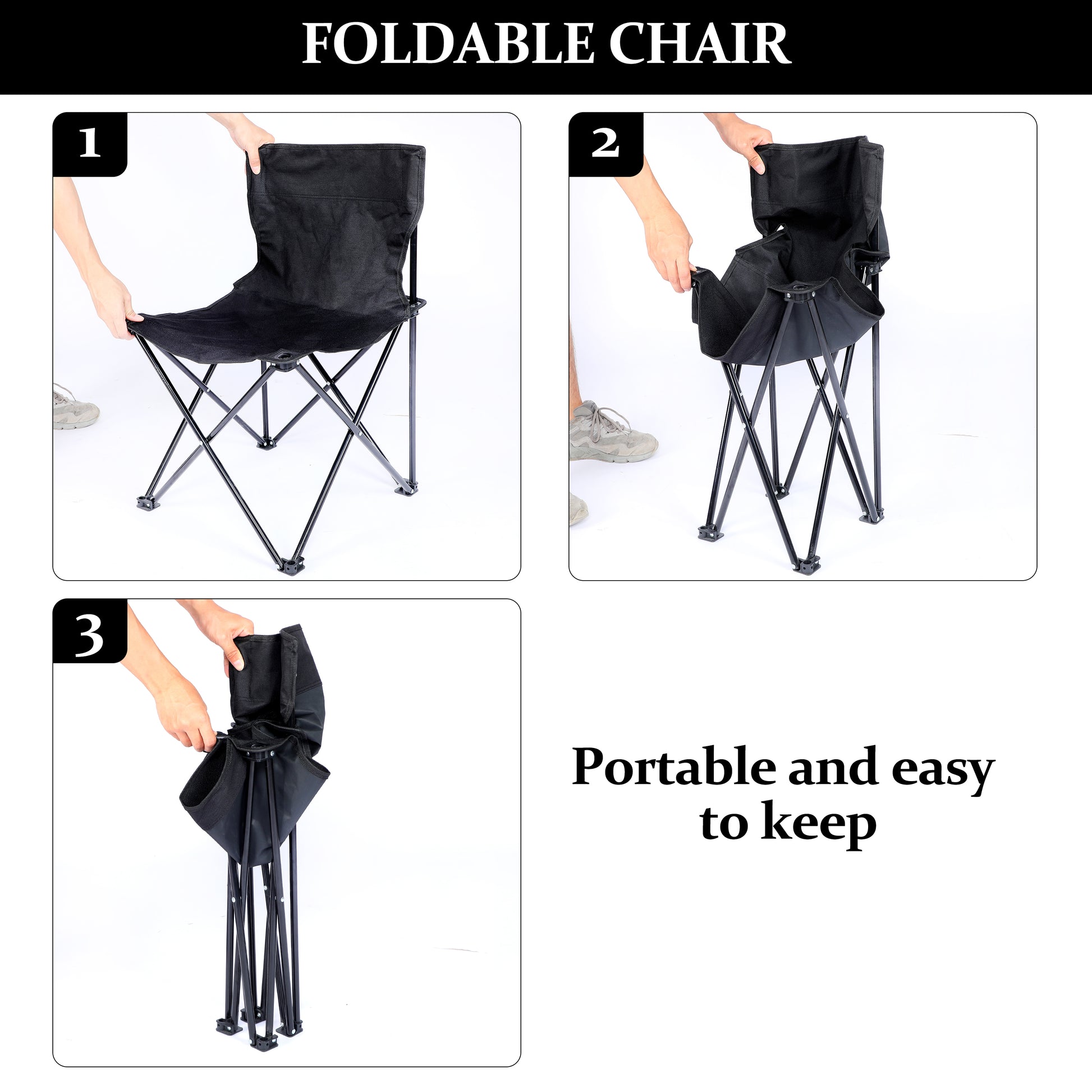 Yssoa Portable Folding Camping Chair With Carry Bag For Adults, Collapsible Anti Slip Padded Oxford Cloth Stool For Beach, Hiking, Fishing, Gardening, Picnic Color: Black, Size: Small Black Metal