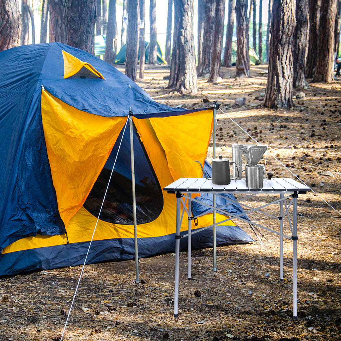 Yssoa Lightweight Folding Camping Table With Carry Bag Ultra Compact Aluminum Table For Picnic, Beach, Traveling, Backyards, Bbq Color: White Silver Metal