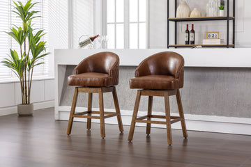 Coolmore Bar Stools Set Of 2 Counter Height Chairs With Footrest For Kitchen, Dining Room And 360 Degree Swivel Brown Pu Pu Leather
