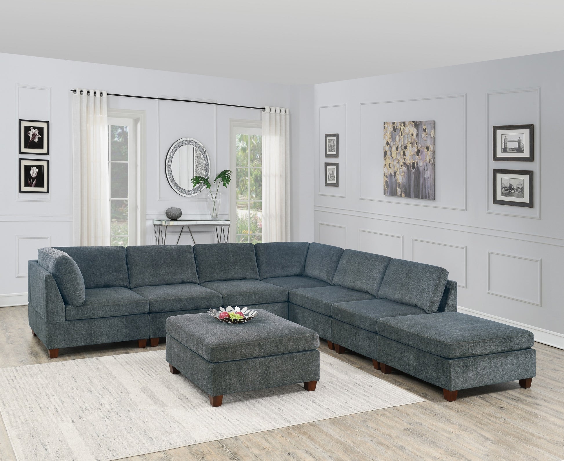 1Pc Ottoman Only Grey Chenille Fabric Cocktail Ottoman Cushion Seat Living Room Furniture Grey Chenille Primary Living Space Contemporary,Modern Rectangle Chenille