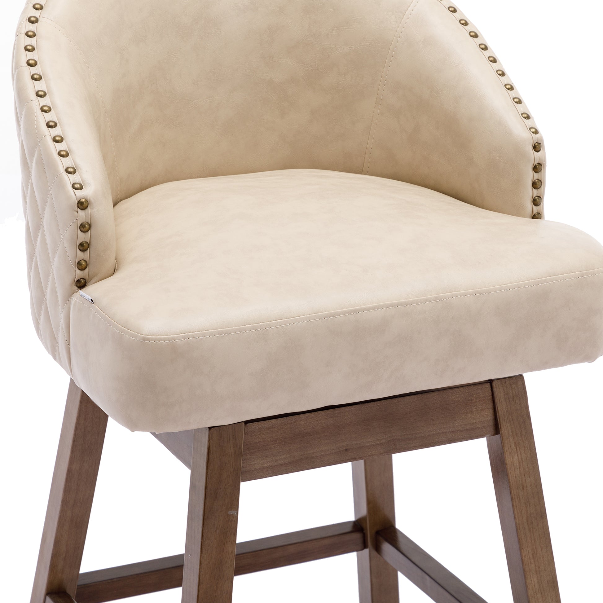 Coolmore Bar Stools Set Of 2 Counter Height Chairs With Footrest For Kitchen, Dining Room And 360 Degree Swivel Apricot Pu Pu Leather