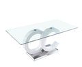 Tempered Glass Dining Table With White Mdf Middle Support And Stainless Steel Base For Modern Design White Tempered Glass