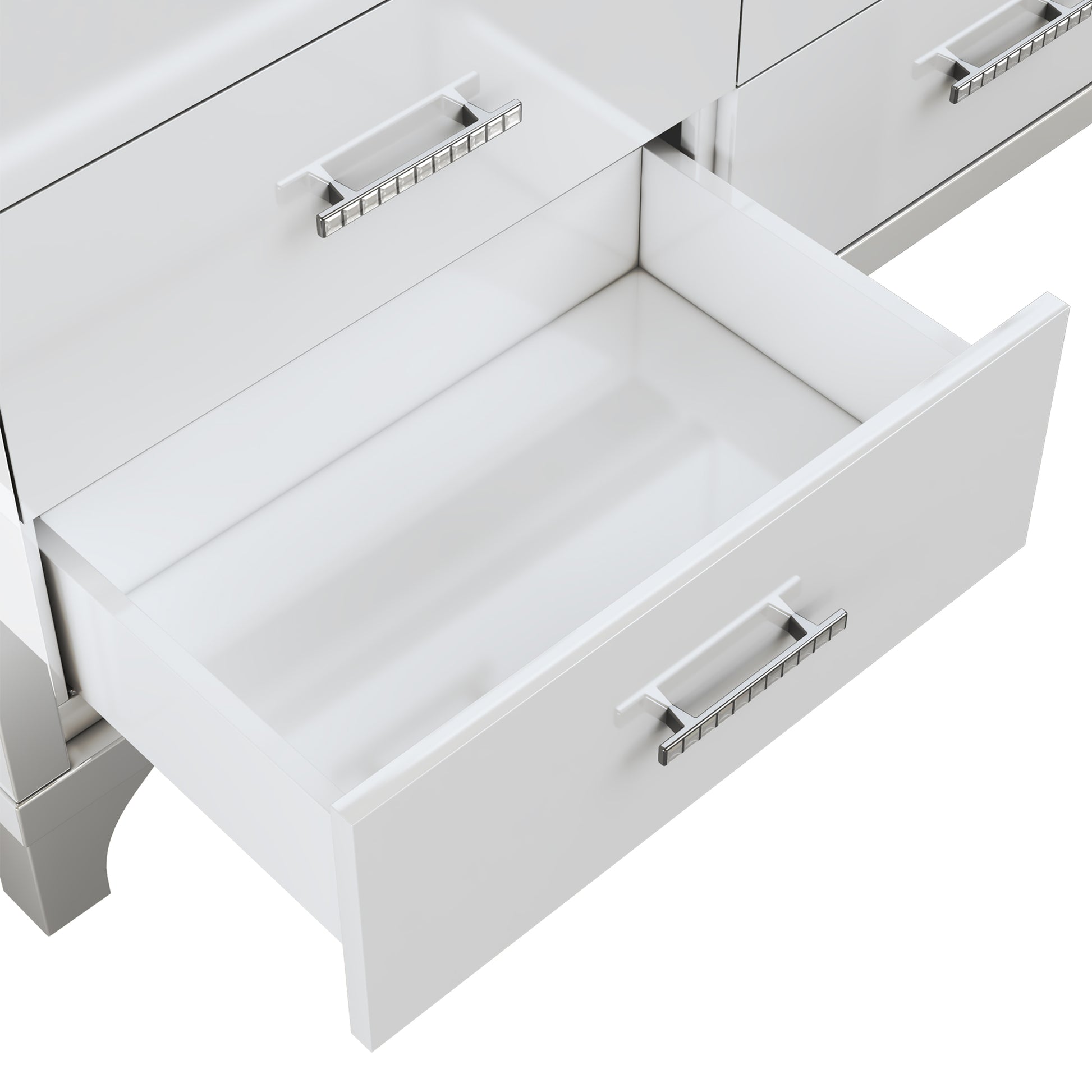 Elegant High Gloss Dresser With Metal Handle,Mirrored Storage Cabinet With 6 Drawers For Bedroom,Living Room,White White Mdf