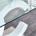 Tempered Glass Dining Table With White Mdf Middle Support And Stainless Steel Base For Modern Design White Tempered Glass