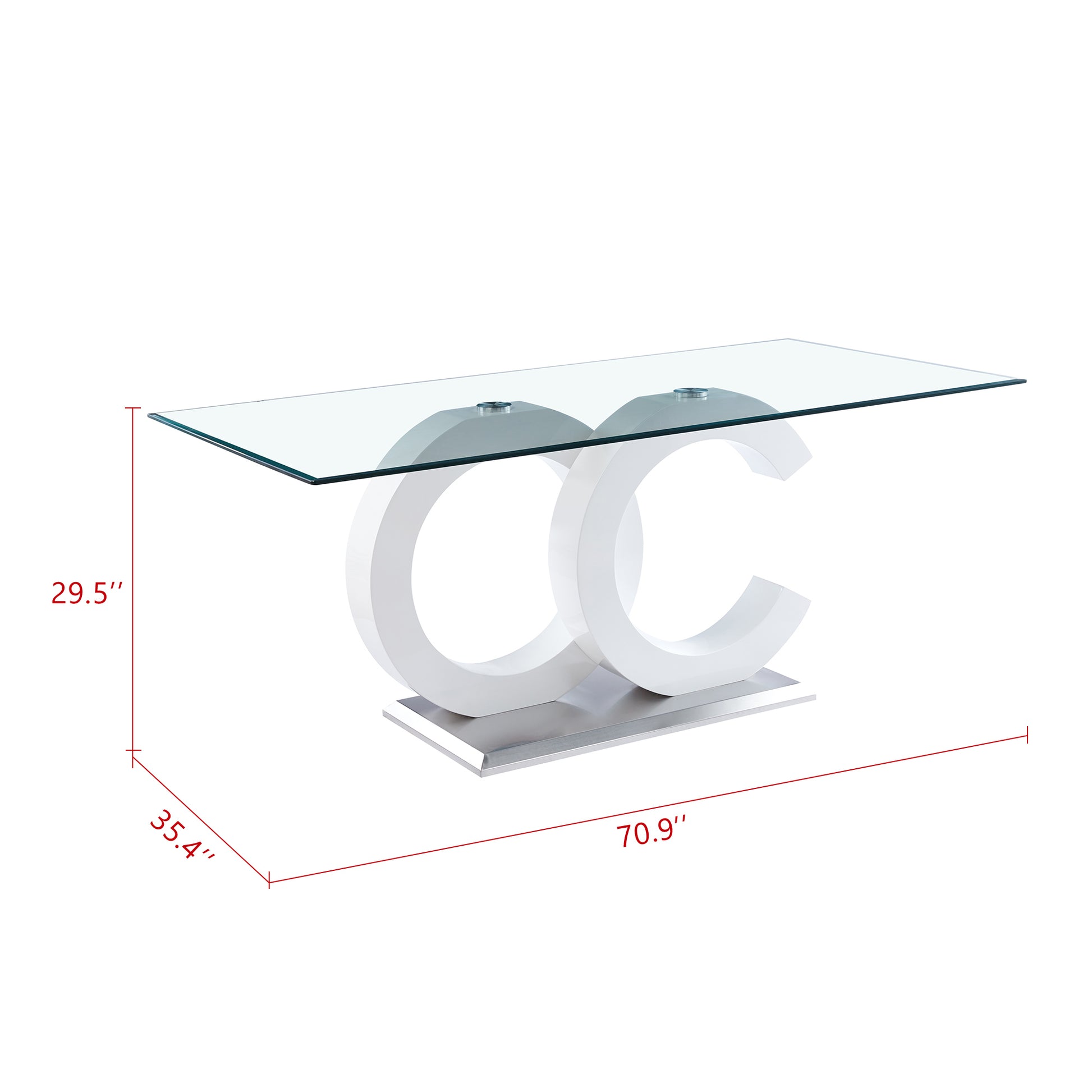 Tempered Glass Dining Table With White Mdf Middle Support And Stainless Steel Base For Modern Design White Tempered Glass
